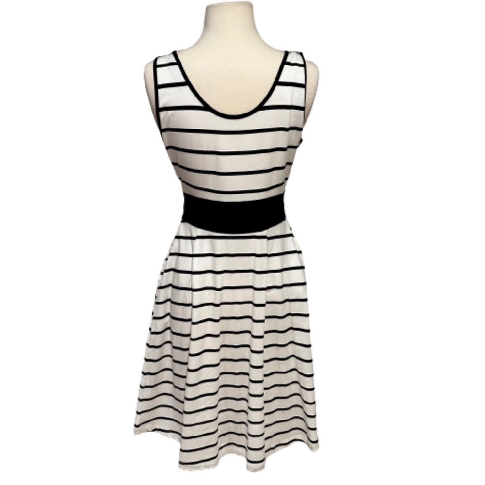 APT. 9 Black & White Stripe Midi Dress | Cinch-Waist Fit & Flare Spandex NWT S - Picture 6 of 10